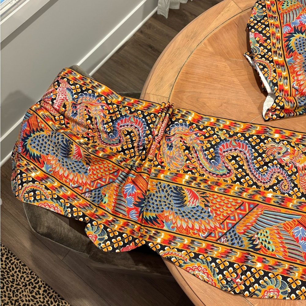 Custom Triple Pinch Pleat Chinese Inspired Colorful Valance Pair (Set of 2)